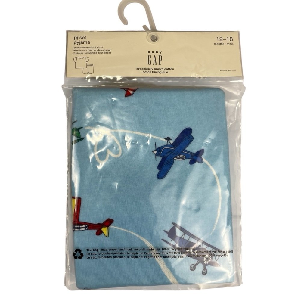 Baby GAP Airplane Print Pajama Short Set Organic Cotton Size 12-18M NWT